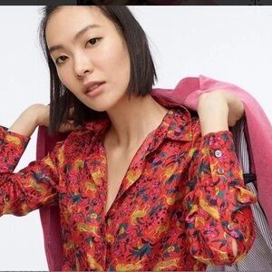 J.Crew Collection Silk Twill Button Up Shirt in Jungle Cat Floral Print Size 6